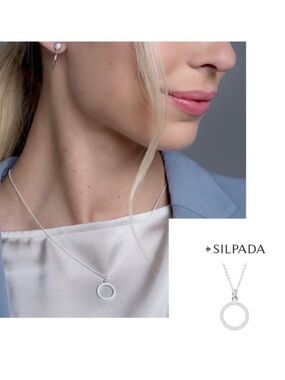 Silpada Brilliante Sterling Silver CZ Open Circle Pendant 18” NWT